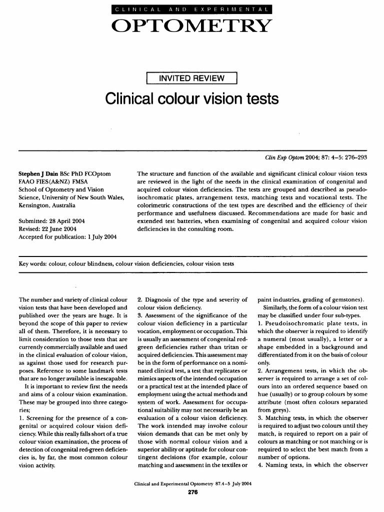 Clinical Colour Vision Test Review | PDF | Color | Hue