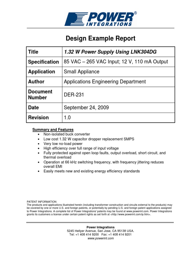Design Example Report | PDF | Power Supply | Rectifier