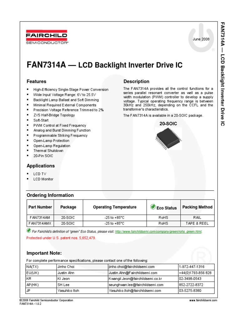 FAN7314A - : LCD Backlight Inverter Drive IC | PDF | Power Inverter ...