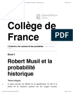 Robert Musil Et La Probabilité Historique