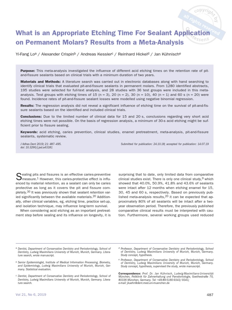 What Is An Appropriate Etching Time For Sealant Application On