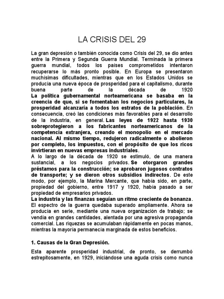 Causas y efectos de la Crisis del 29 | PDF | Gran depresion | Economias