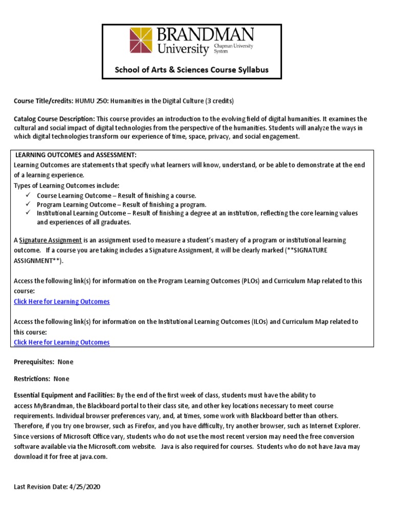 Digital Humanities Course Syllabus | PDF | Americans With Disabilities ...