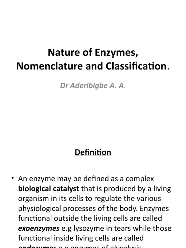 Nature of Enzymes, Nomenclature and Classification PDF Cofactor