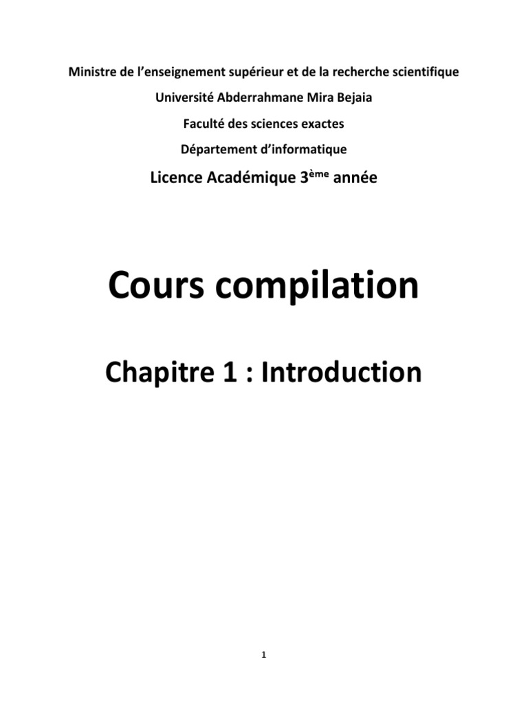 Cours Compilation Chapitre 1 | PDF | Compilateur | Code source