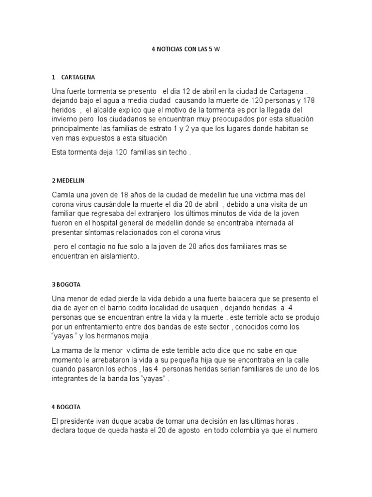4 Noticias Con Las 5 W PDF