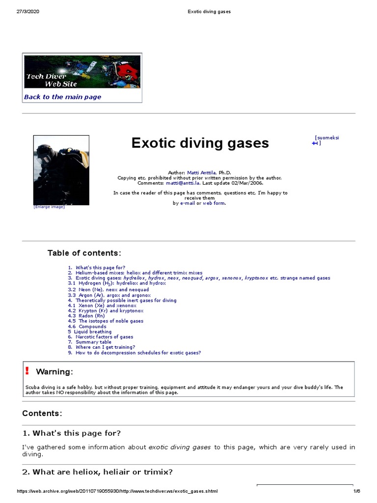 Exotic Diving Gases Download Free PDF Chemical Industry Atoms