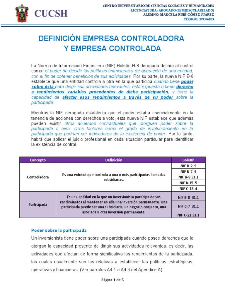 03 Definiciones - Controladora & Controlada (Participada) | PDF ...