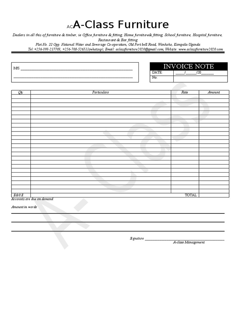 A-Class Furniture Invoice Template | PDF