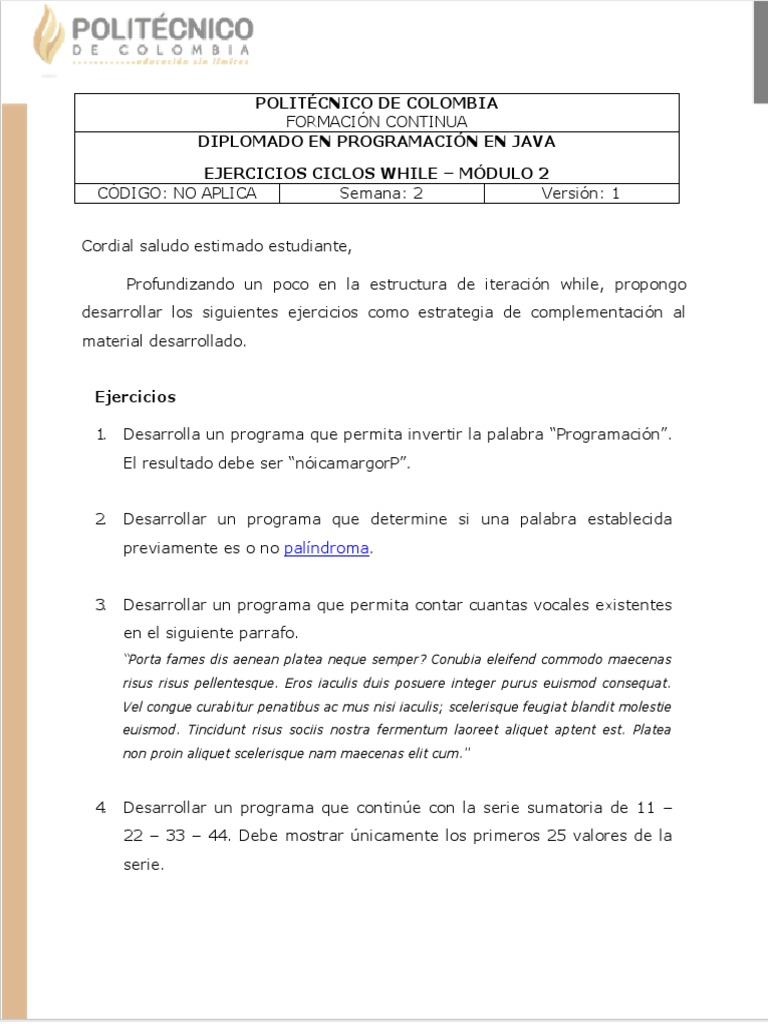 Ejercicios de Ciclos While en Java | PDF