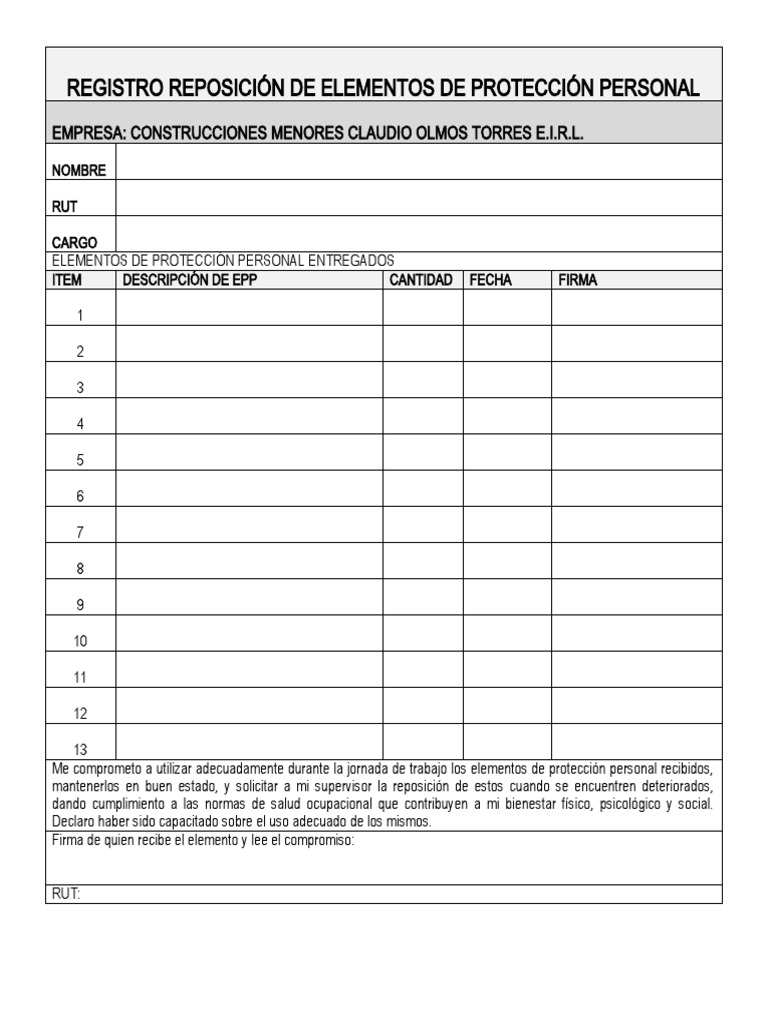 Registro de Reposición de Epp | PDF
