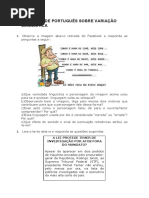 ATIVIDADE DE PORTUGUÊS SOBRE VARIAÇÃO LINGUÍSTICA