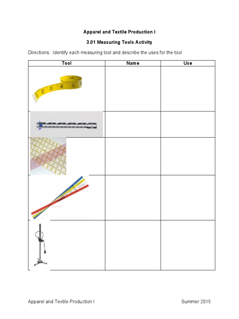 Measuring Tools Activity PDF