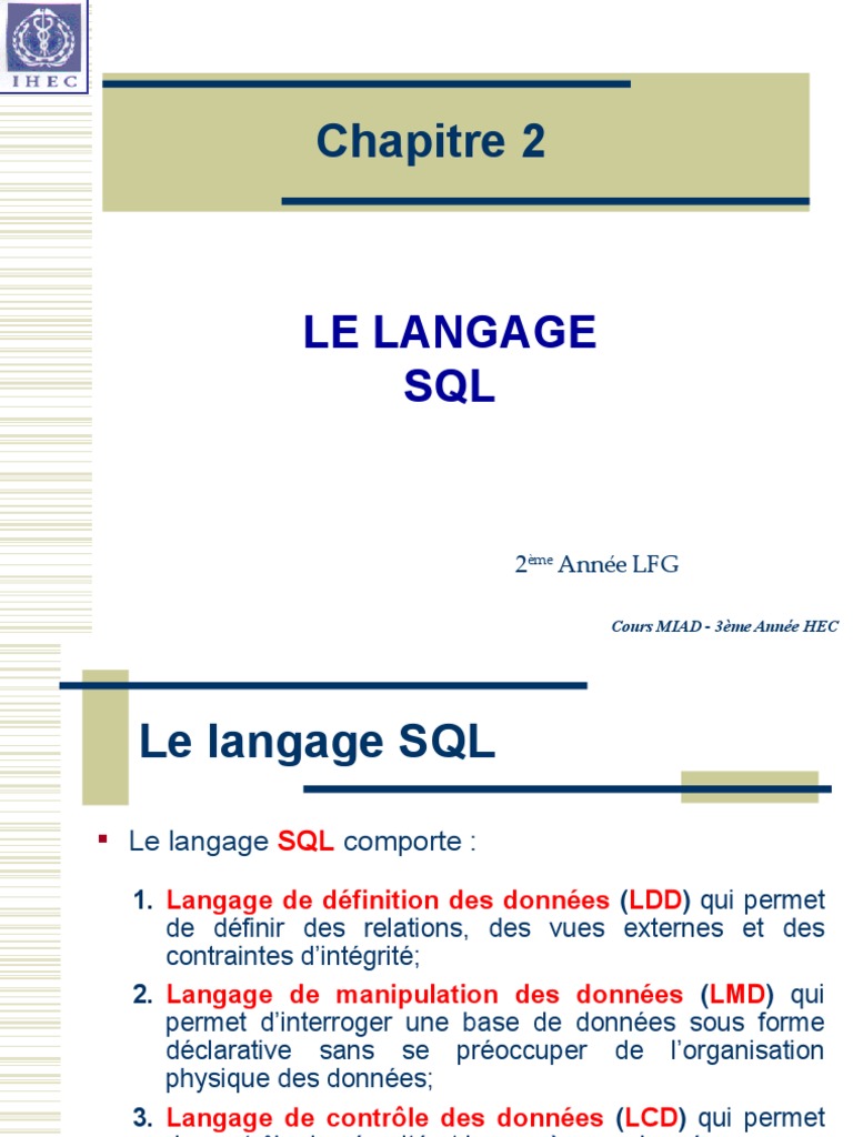 Cours de SQL pour le LMD HEC | PDF | Logiciel de gestion des données ...