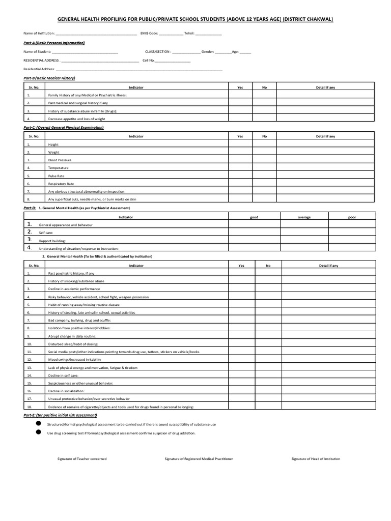 Student Health Profiling Template | PDF | Substance Abuse | Physical ...