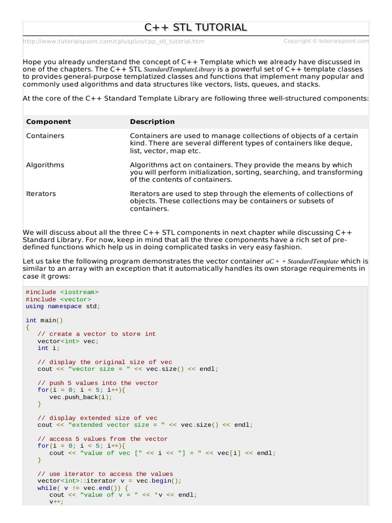 CPP STL Tutorial PDF | PDF | C++ | Array Data Structure