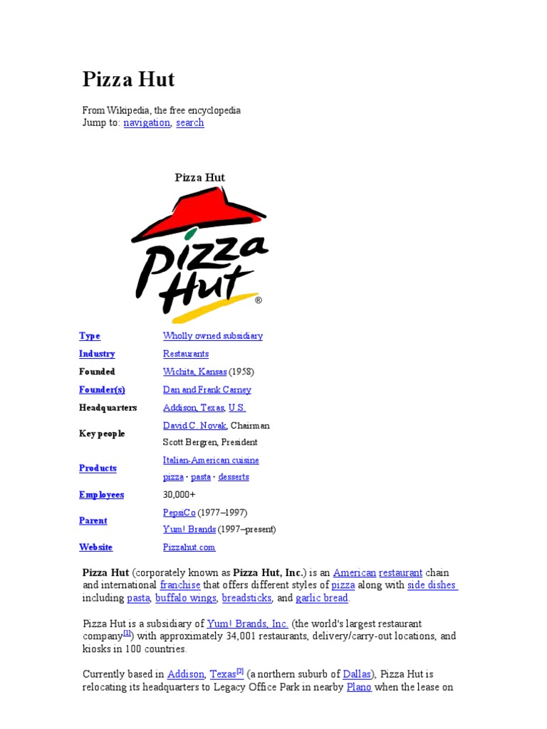 Pizza Hut Restaurant And Catering Foods