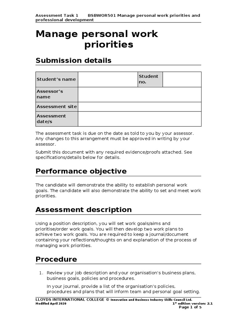 Manage Personal Work Priorities: Submission Details | PDF | Performance ...