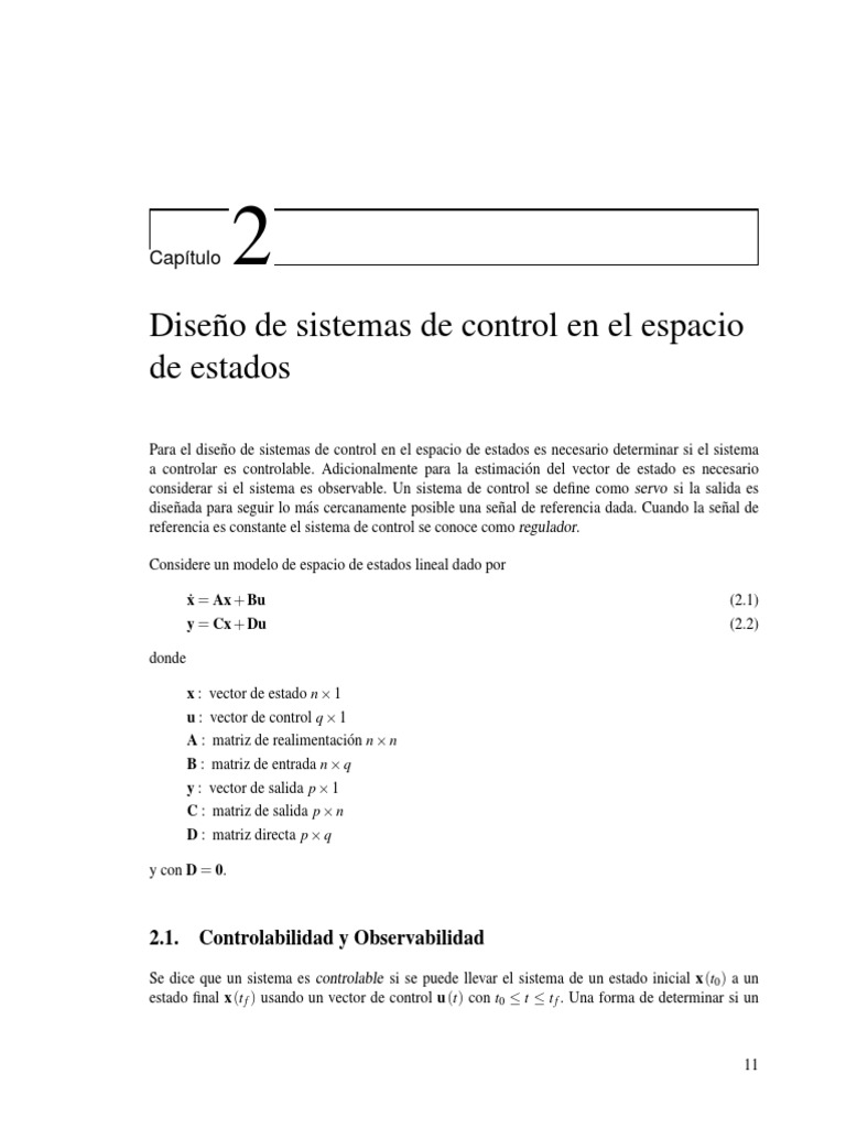 Diseño de Sistemas de Control en El Espacio de Estados. | PDF | Valores  propios y vectores propios | Sistema de control