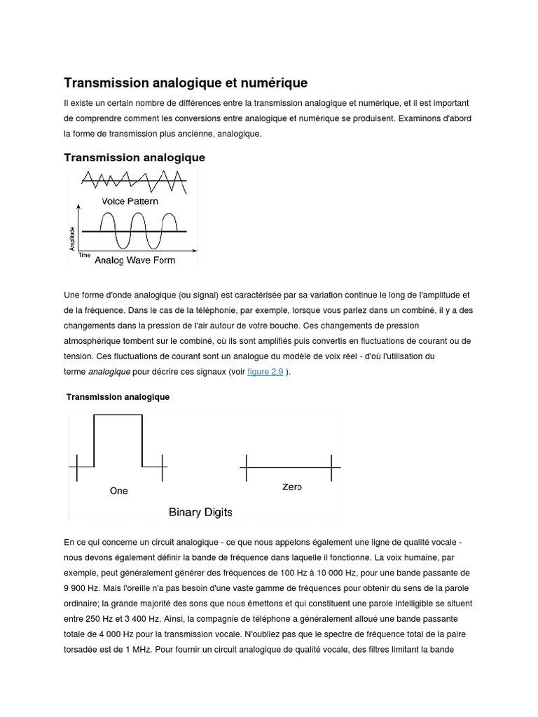 Différences entre transmission analogique et numérique | PDF ...