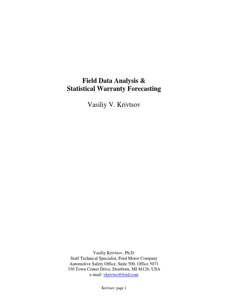 Field Data Analysis Statistical Warranty Forecasting Vasiliy V