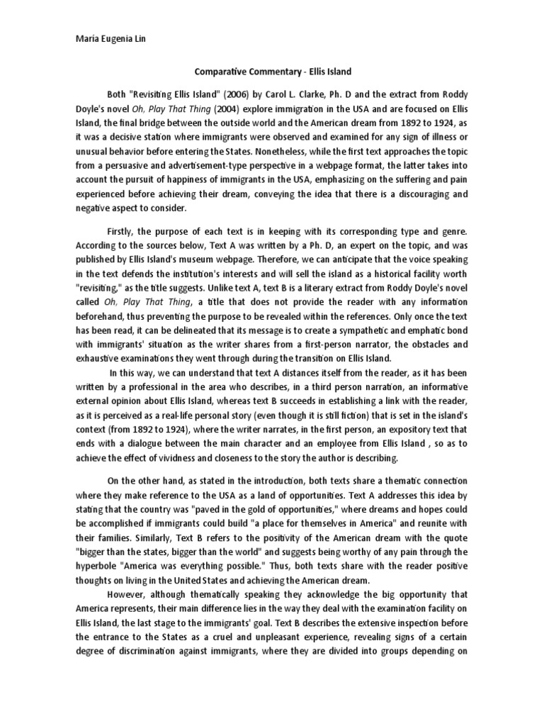 Comparative Commentary - Ellis Island | PDF | Dream | Narration