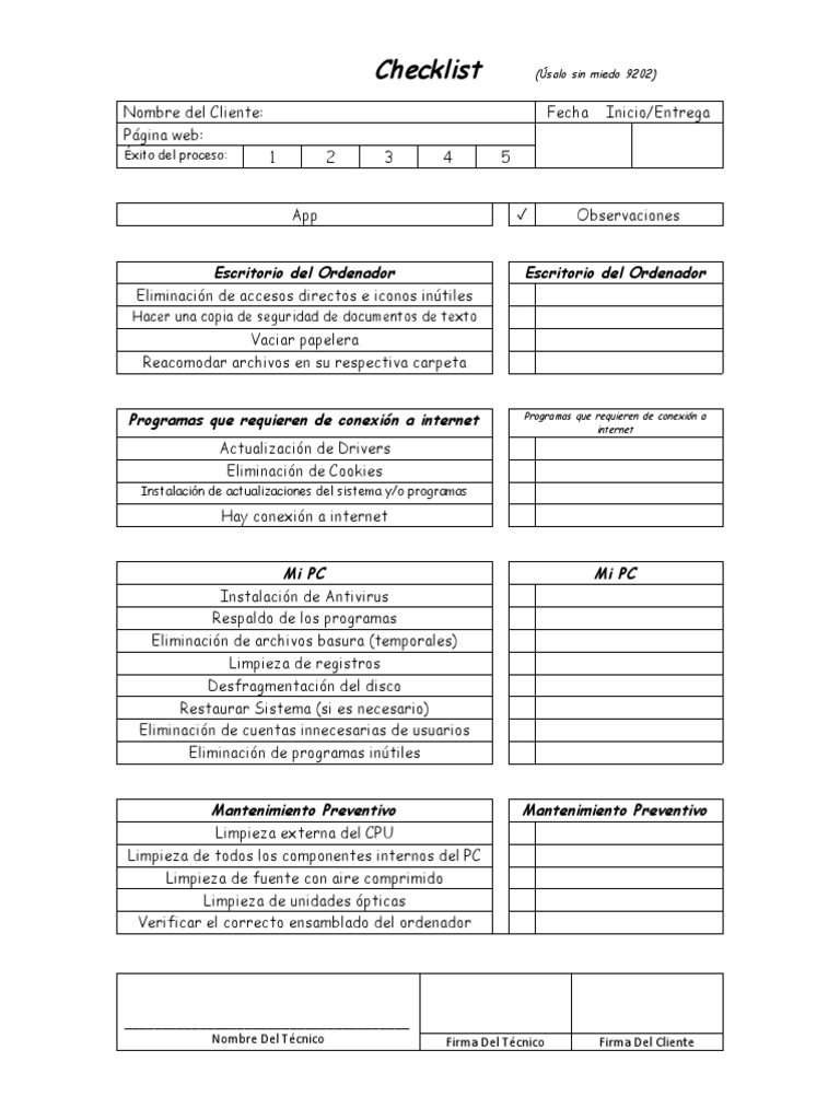Check list formato pdf