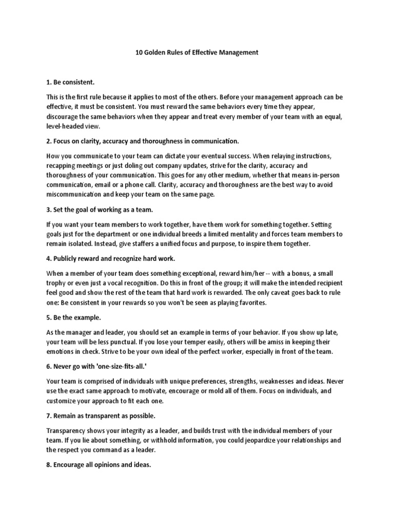 10 Golden Rules of Management | PDF | Action (Philosophy) | Cognitive ...