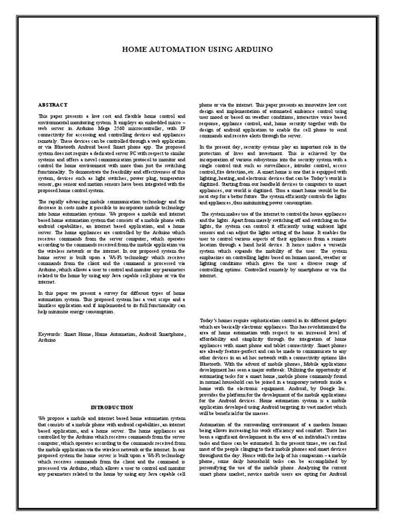 Home Automation Using Arduino PDF Of Things Automation