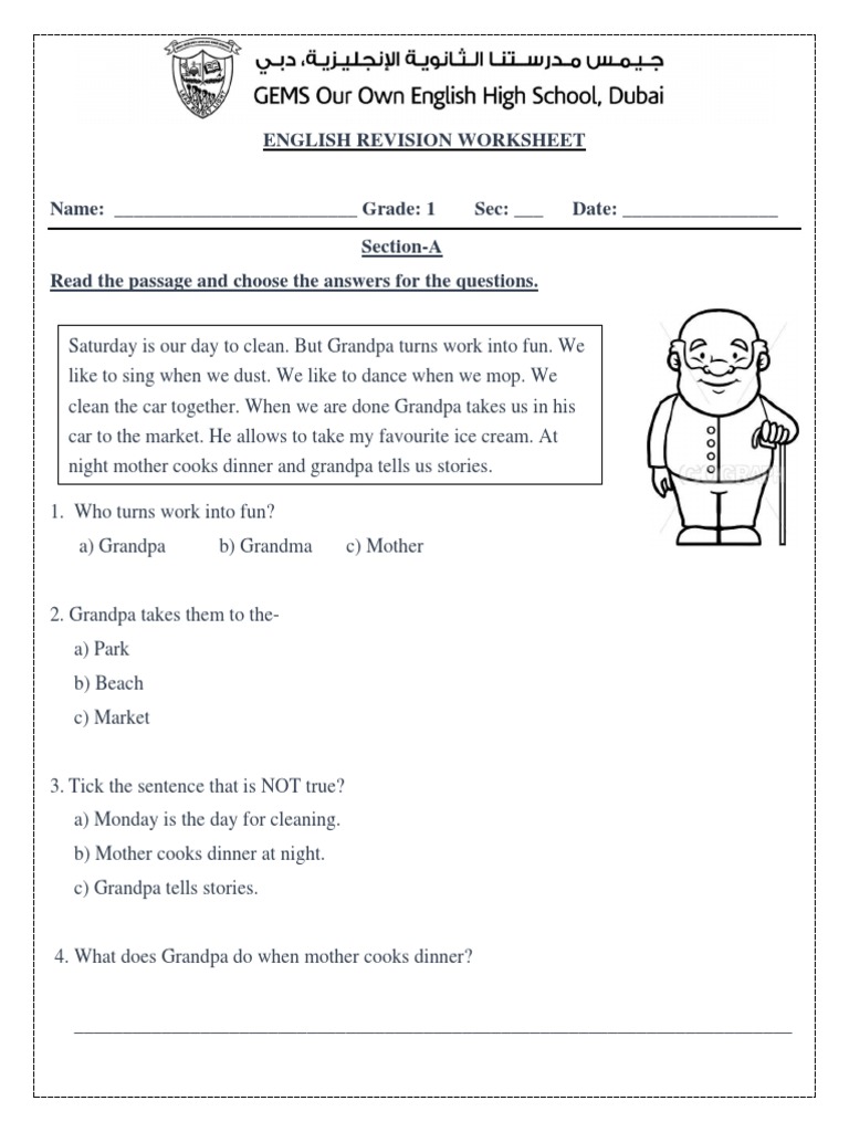 English Revision Worksheet | PDF