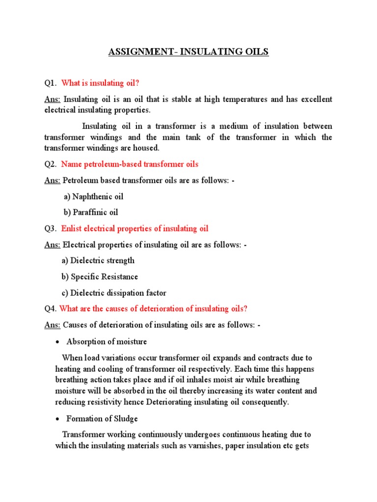 Insulating Oils for Transformers | PDF | Transformer | Insulator ...