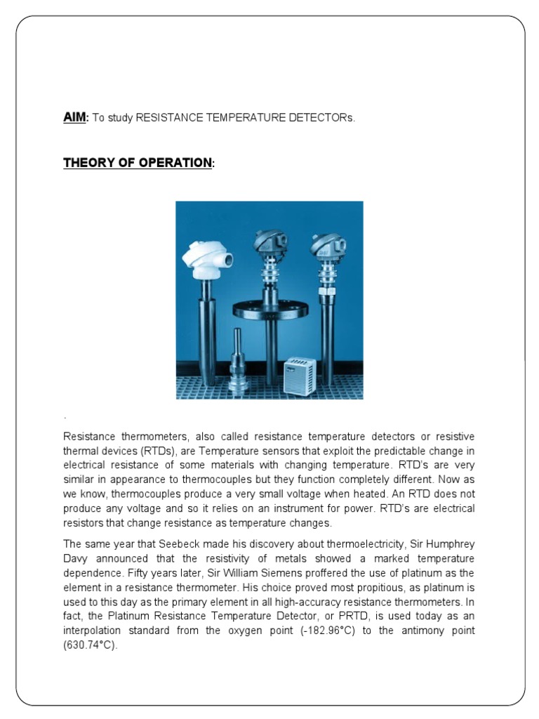 To Study Resistance Temperature Detectors | PDF | Electrical Resistance ...