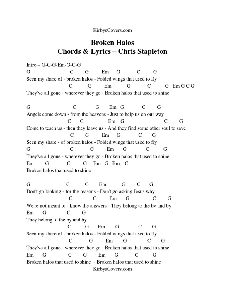 Broken Halos Chords &amp; Lyrics - Chris Stapleton | PDF