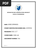 Agnes Simwanza: Course Name: Cyber Law Assignment Number: Two