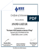 Certificate of Achievement Anand Gautam: "The Impact of IEEE Standards On Internet of Things" 10 April 2020