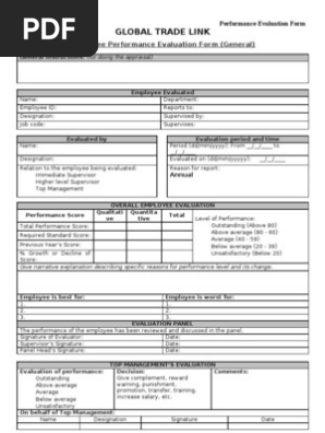 Sample Performance Evaluation Form