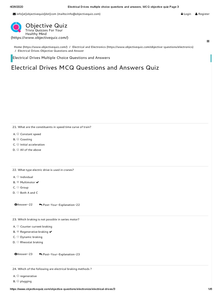 Electrical Drives Multiple Choice Questions and Answers, MCQ Objective Quiz Page 3 PDF PDF