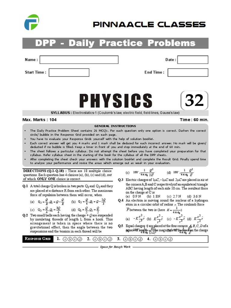 Ws Sol Electrostatics Pdf Multiple Choice Force