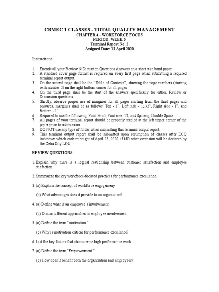 Total Quality Management: Workforce Focus | PDF | Motivation | Motivational