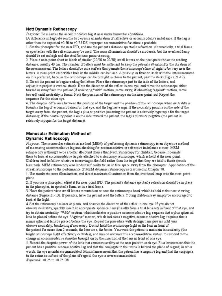 Nott Dynamic Retinoscopy Techniques | PDF | Eye | Visual Acuity