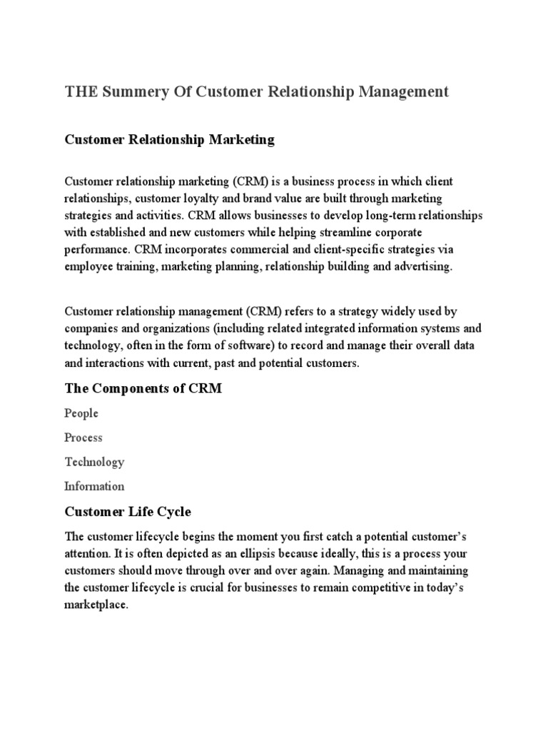 Overview of Customer Relationship Management | PDF | Customer ...