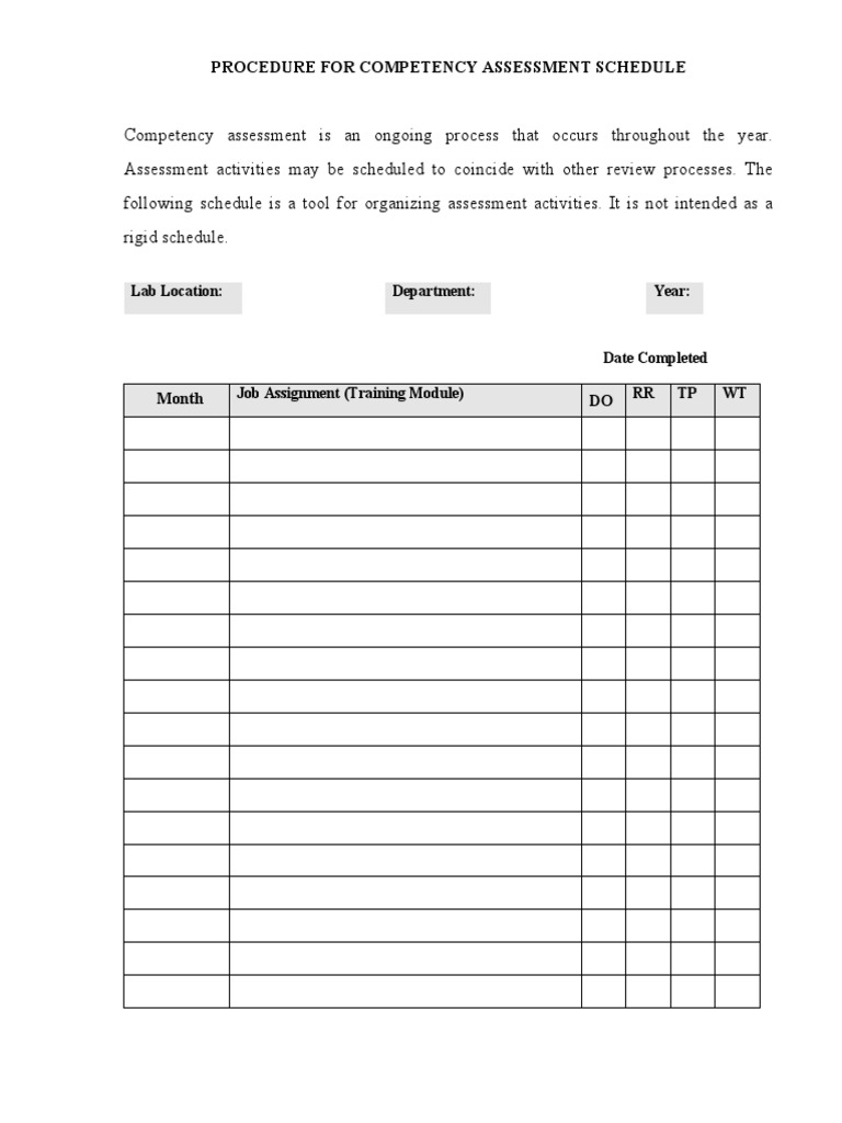 Competency Assessment Schedule Template | PDF