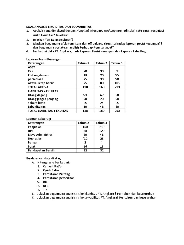 Soal Risiko Likuiditas Dan Solvabilitas