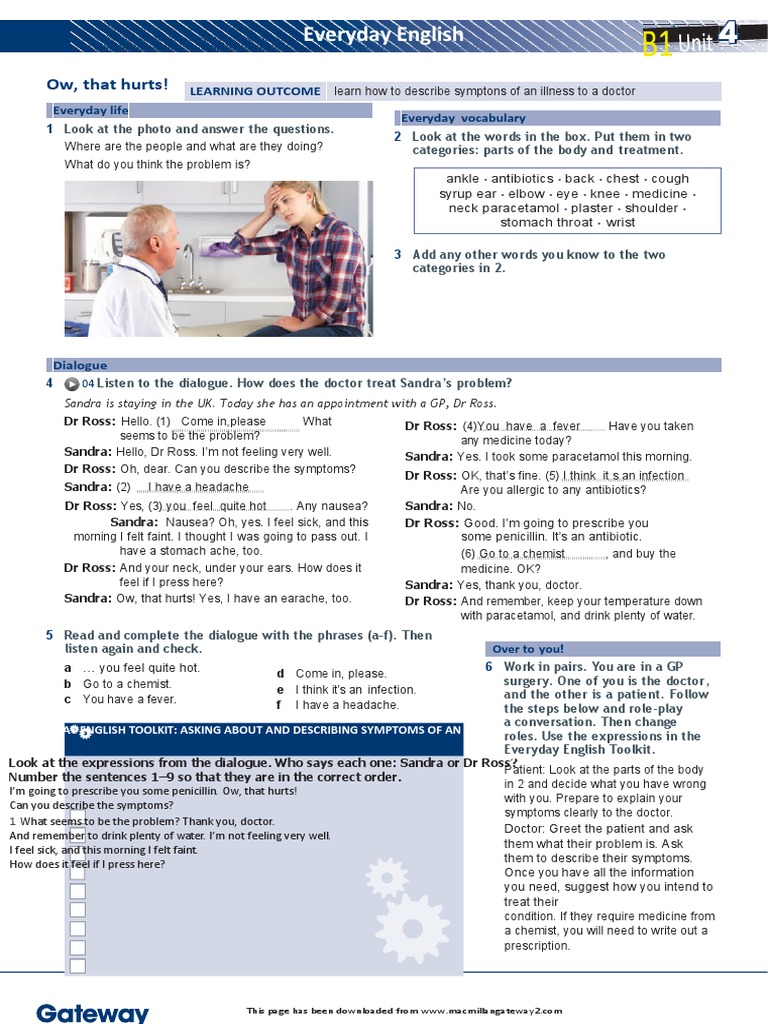B1 UNIT 4 Everyday English | PDF | Diseases And Disorders | Clinical ...