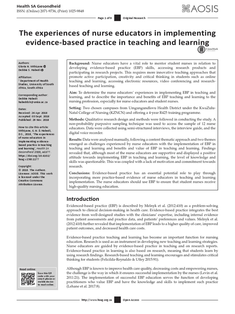 The Experiences of Nurse Educators in Implementing PDF | PDF | Evidence ...