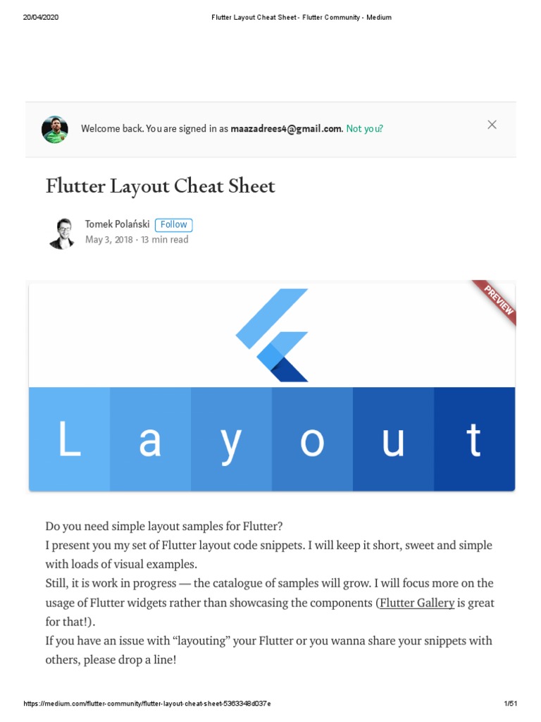 Flutter Layout Cheat Sheet - Flutter Community - Medium PDF | Download ...