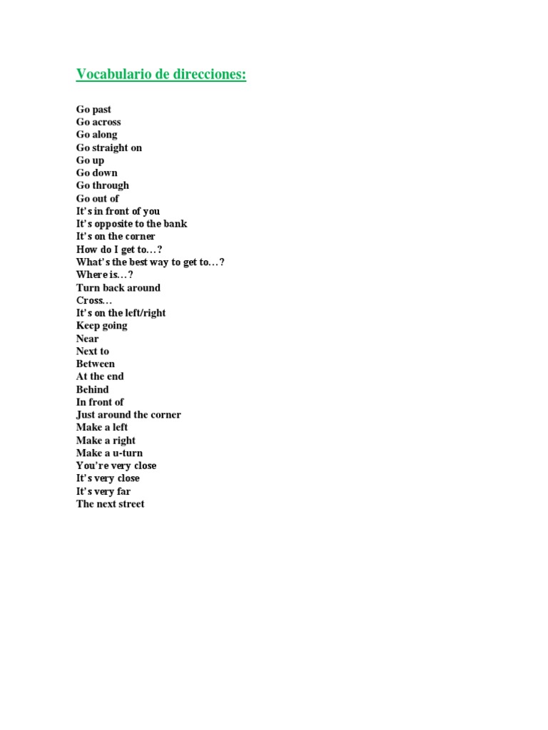 Essential Vocabulary for Giving Directions | PDF