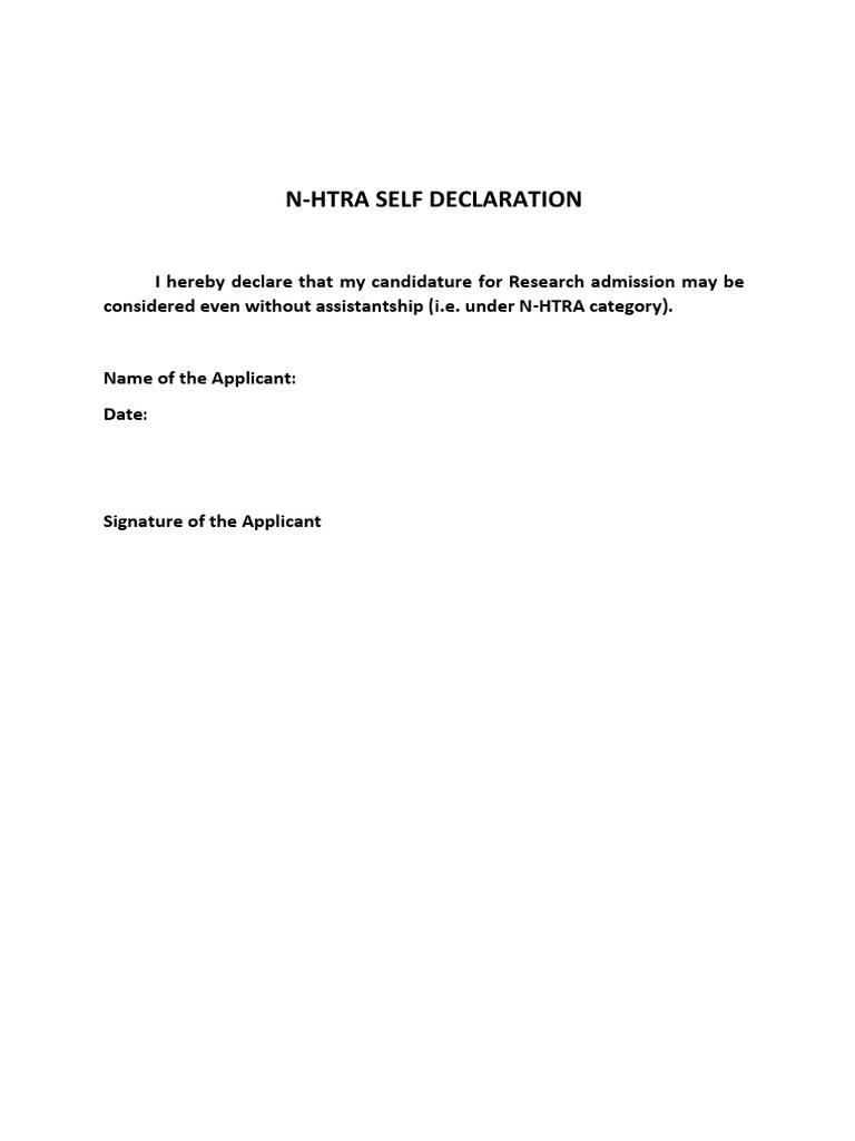 N-HTRA Self Declaration Form | PDF