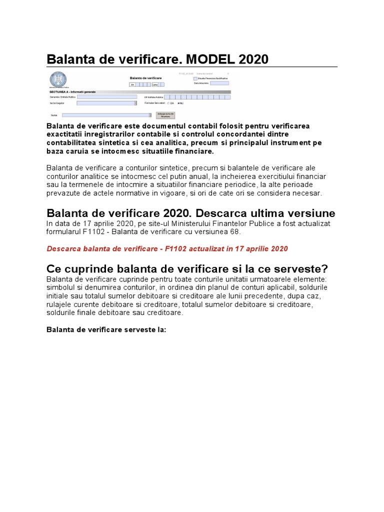 Balanta de Verificare | PDF