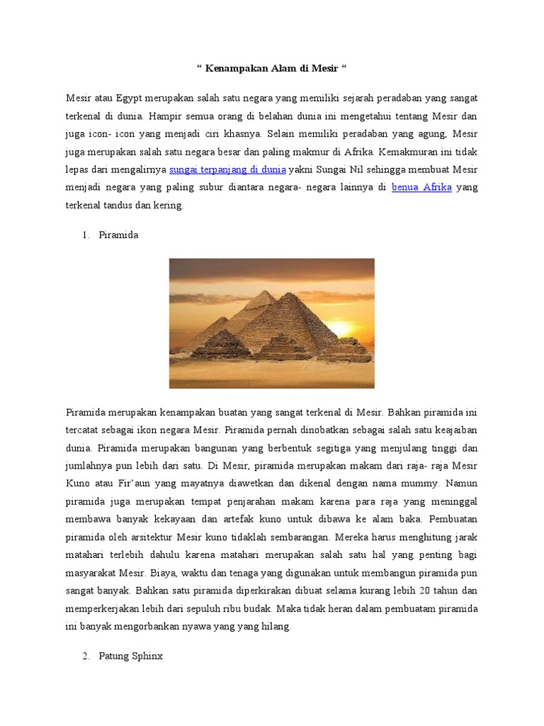 Kenampakan Alam Di Sekitar Sungai Nil Terbentuk Oleh Kita